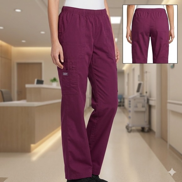 Cherokee Workwear Pants - Cherokee Workwear 4005 Cargo Scrub Pants Womens Large Wine Red Tactical Utility